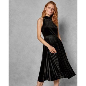 Ted Baker Cornela Pleated Midi Black Velvet Dress